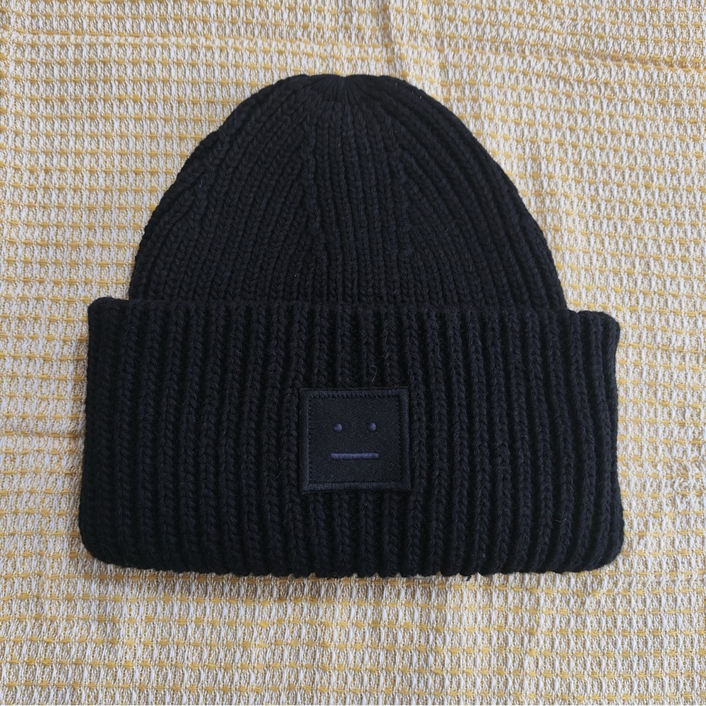 Acne Studios Black Ribbed Knit Face Beanie